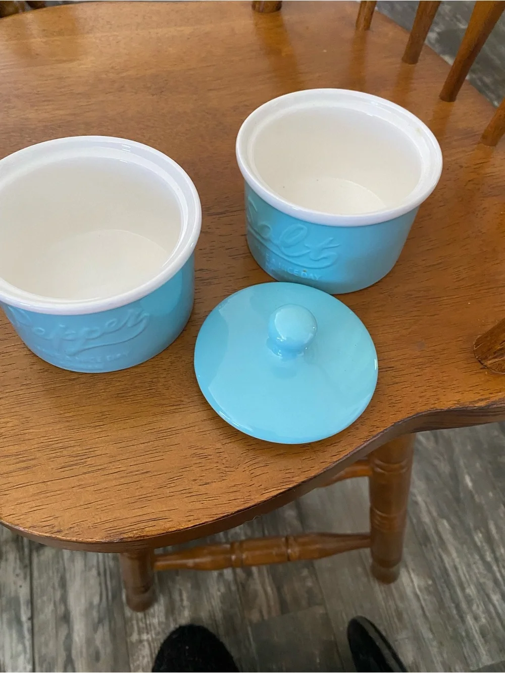 Ceramic Salt & Pepper Jar Set in Light Aqua
